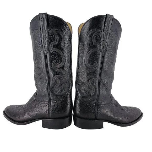 Luskey's Ryon's Mens size 9.5D Black Ostrich Exotic Leather Cowboy Western Boots - Picture 4 of 16